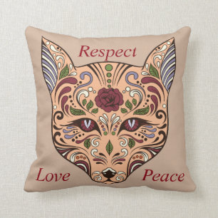 Respect Love Peace Sugar Skull Wolf Mauve Pillow Kussen