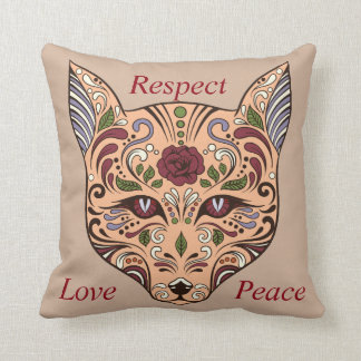Respect Love Peace Sugar Skull Wolf Mauve Pillow Kussen