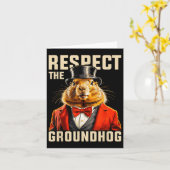 Respect The Groundhog Ground Hog Day Mannen Vrouwe Kaart (Gele Bloem)