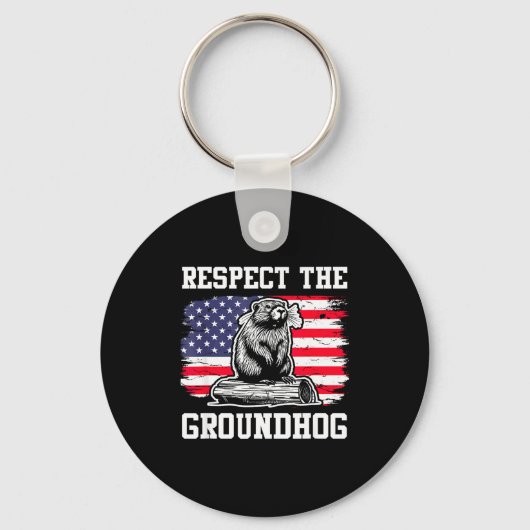Respect The Groundhog Usa American Flag Groundhog  Sleutelhanger (Voorkant)