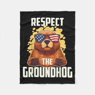 Respect The Groundhog Usa Vintage Flag Happy Groun Fleece Deken