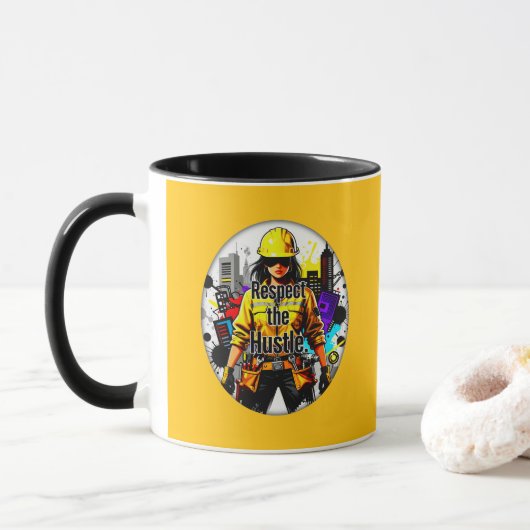 Respect the Hustle Worker Illustration – Industria Mok (Met donut)