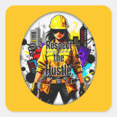 Respect the Hustle Worker Illustration – Industria Vierkante Sticker (Voorkant)