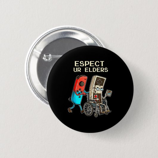 Respect Ur Elders Retro Gaming Controller Funny  Ronde Button 5,7 Cm (Voorkant /achterkant)