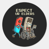 Respect Ur Elders Retro Gaming Controller Funny  Ronde Sticker (Voorkant)