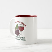 Respect Your Elders Fermented Ones Funny Wine Love Tweekleurige Koffiemok (Voorkant links)