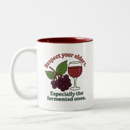 Respect Your Elders Fermented Ones Funny Wine Love Tweekleurige Koffiemok
