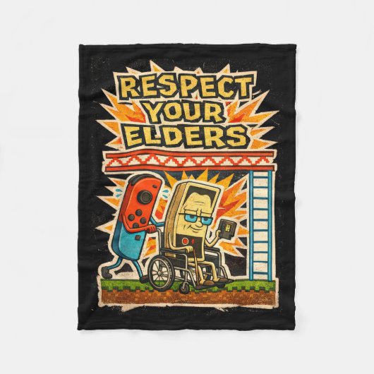 Respect Your Elders Funny Gamer Controller 80s Ret Fleece Deken (Voorkant)