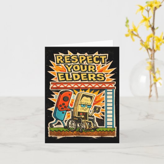 Respect Your Elders Funny Gamer Controller 80s Ret Kaart (Gele Bloem)