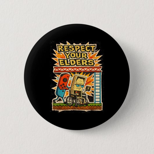 Respect Your Elders Funny Gamer Controller 80s Ret Ronde Button 5,7 Cm (Voorkant)