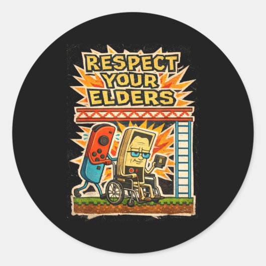 Respect Your Elders Funny Gamer Controller 80s Ret Ronde Sticker (Voorkant)