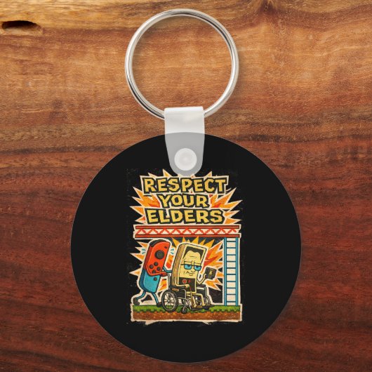 Respect Your Elders Funny Gamer Controller 80s Ret Sleutelhanger (Voorkant)