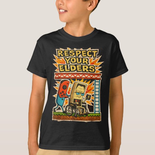 Respect Your Elders Funny Gamer Controller 80s Ret T-shirt (Voorkant)