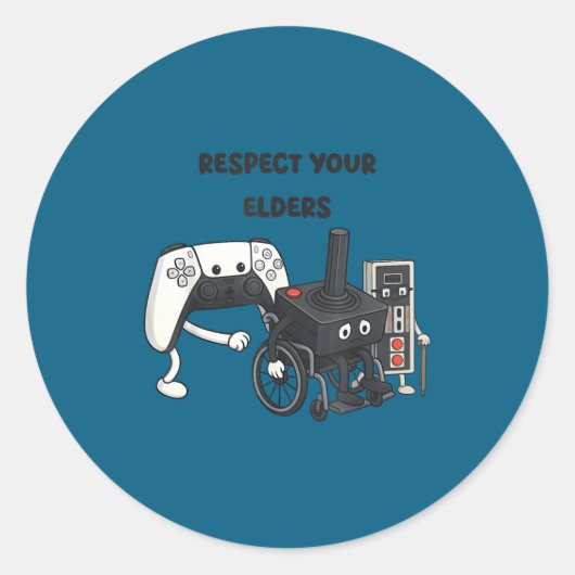 Respect Your Elders Funny Gaming 80s Style Old New Ronde Sticker (Voorkant)