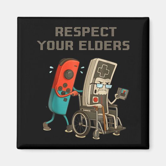 Respect Your Elders Funny Retro Gaming Clic Consol Magneet (Voorkant)