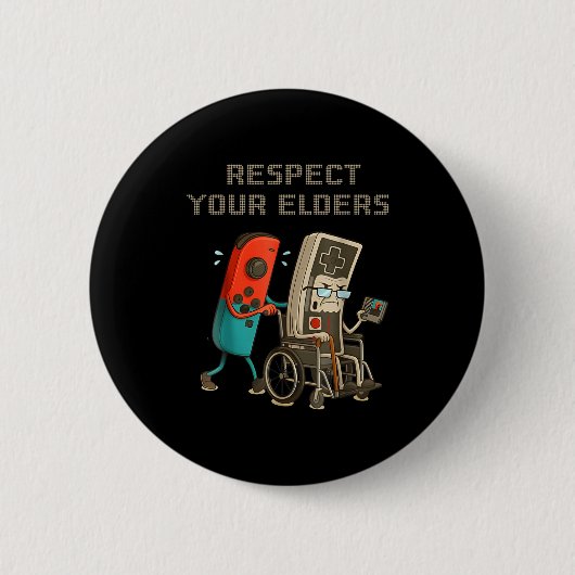 Respect Your Elders Funny Retro Gaming Clic Consol Ronde Button 5,7 Cm (Voorkant)