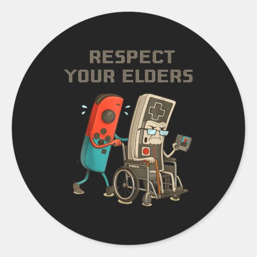 Respect Your Elders Funny Retro Gaming Clic Consol Ronde Sticker (Voorkant)