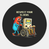 Respect Your Elders Funny Retro Gaming  Ronde Sticker (Voorkant)