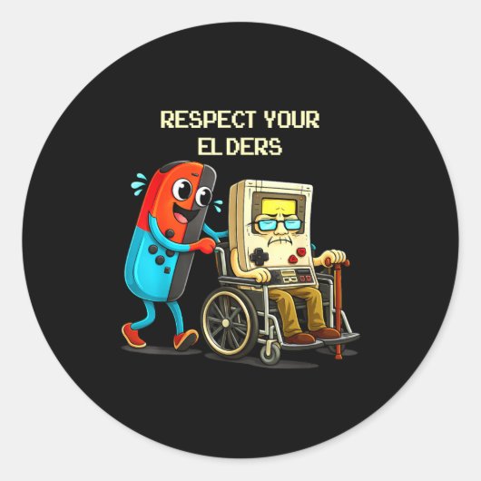 Respect Your Elders Funny Retro Gaming  Ronde Sticker (Voorkant)