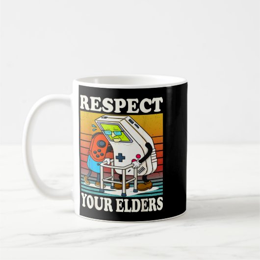 Respect Your Elders Gaming Control 80s Retro Funny Koffiemok (Links)