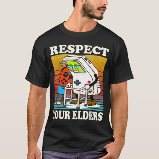 Respect Your Elders Gaming Control 80s Retro Funny T-shirt (Voorkant)