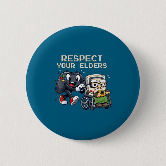 Respect Your Elders Gaming Control Retro Funny Gam Ronde Button 5,7 Cm (Voorkant)