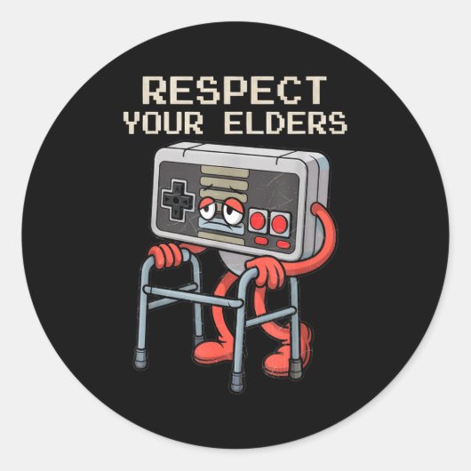Respect Your Elders Gaming Control Retro Funny Gam Ronde Sticker (Voorkant)
