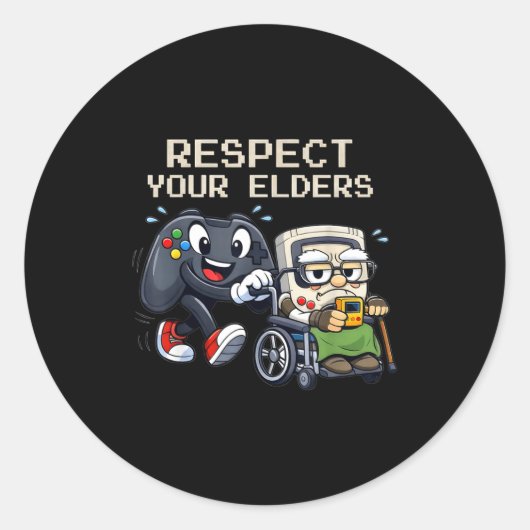Respect Your Elders Gaming Control Retro Funny Gam Ronde Sticker (Voorkant)