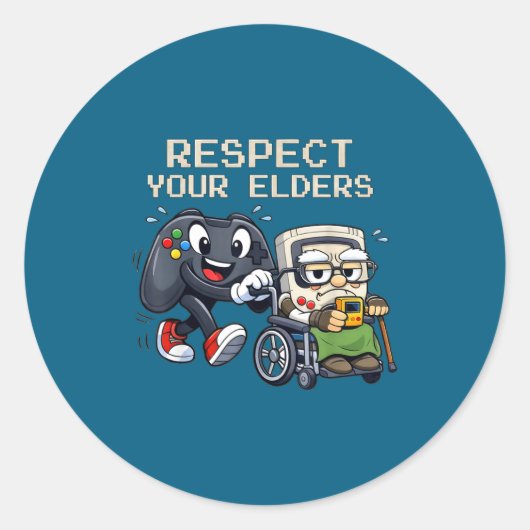 Respect Your Elders Gaming Control Retro Funny Gam Ronde Sticker (Voorkant)