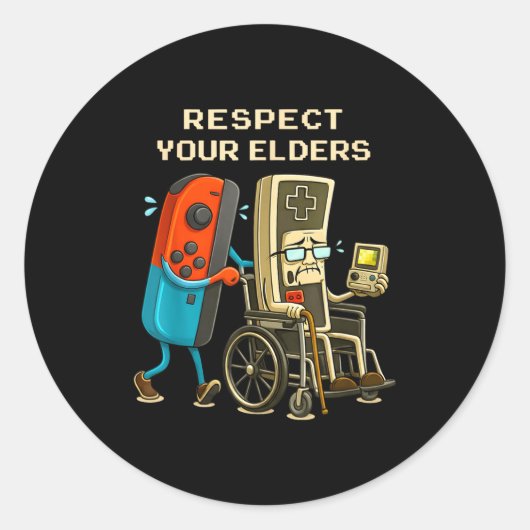 Respect Your Elders Gaming Control Retro Funny Gam Ronde Sticker (Voorkant)