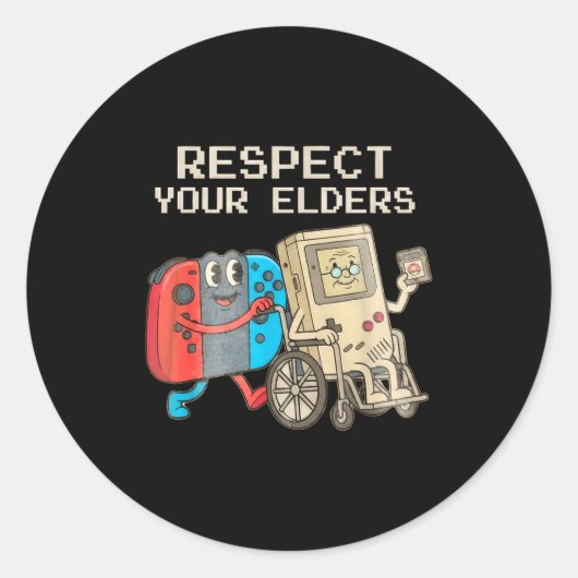 Respect Your Elders Gaming Control Retro Funny Gam Ronde Sticker (Voorkant)
