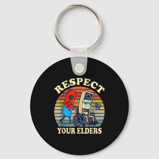 Respect Your Elders Gaming Control Retro Funny Gam Sleutelhanger (Voorkant)
