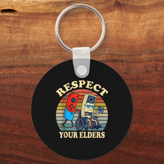Respect Your Elders Gaming Control Retro Funny Gam Sleutelhanger (Voorkant)
