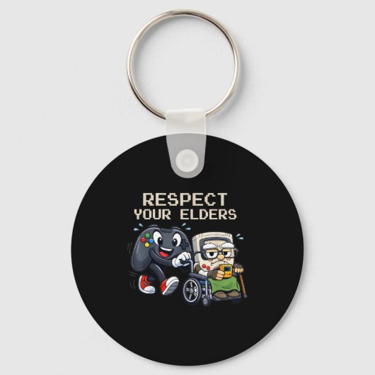 Respect Your Elders Gaming Control Retro Funny Gam Sleutelhanger (Voorkant)