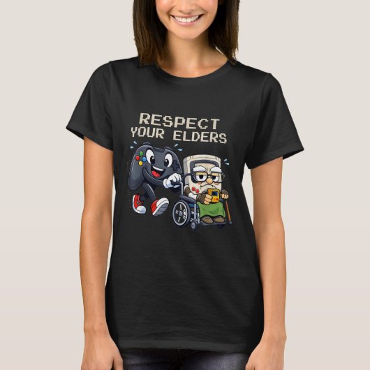 Respect Your Elders Gaming Control Retro Funny Gam T-shirt (Voorkant)