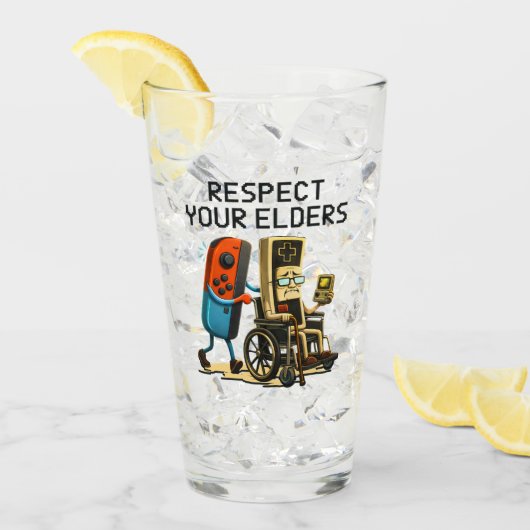 Respect Your Elders Gaming Control Retro Funny Glas (Voorkant ijs)