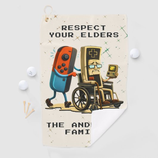 Respect Your Elders Gaming Control Retro Funny Golfhanddoek (Insitu)
