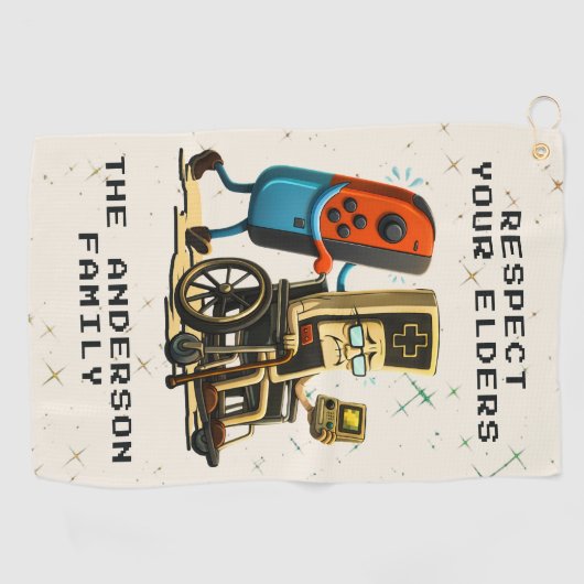 Respect Your Elders Gaming Control Retro Funny Golfhanddoek (Horizontaal)