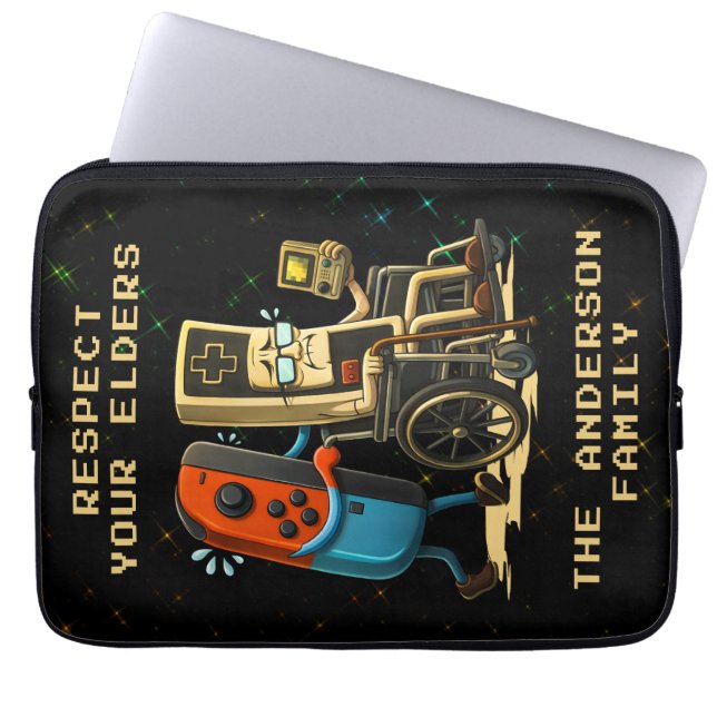 Respect Your Elders Gaming Control Retro Funny Laptop Sleeve (Voorkant)