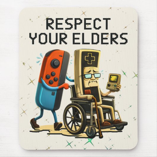 Respect Your Elders Gaming Control Retro Funny Muismat (Voorkant)