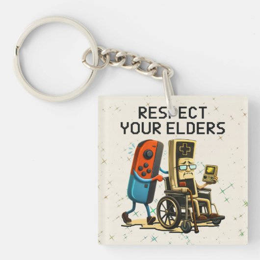 Respect Your Elders Gaming Control Retro Funny Sleutelhanger (Voorkant)