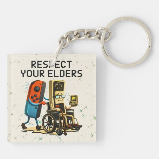 Respect Your Elders Gaming Control Retro Funny Sleutelhanger (Achterkant)