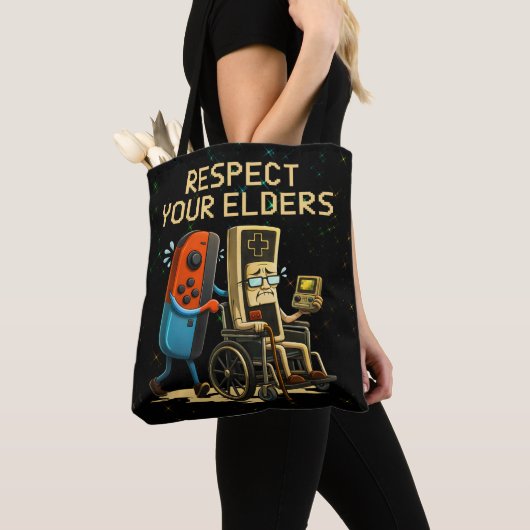 Respect Your Elders Gaming Control Retro Funny Tote Bag (Dichtbij)