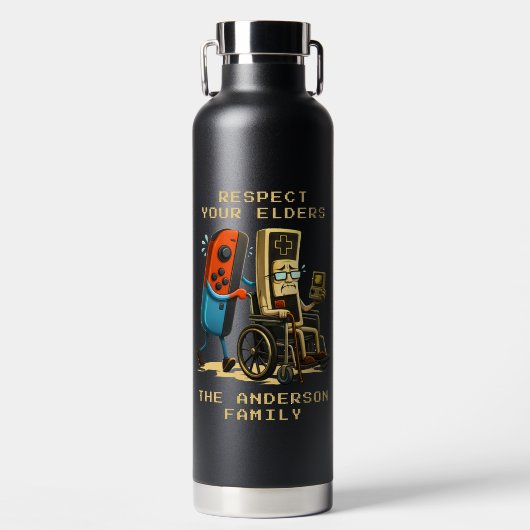 Respect Your Elders Gaming Control Retro Funny Waterfles (Voorkant)
