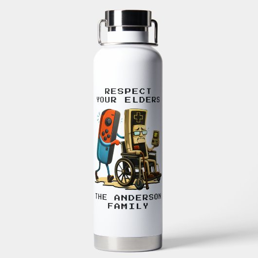 Respect Your Elders Gaming Control Retro Funny Waterfles (Achterkant)
