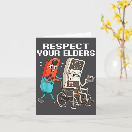 Respect Your Elders Retro Gaming Funny Controller  Kaart (Gele Bloem)