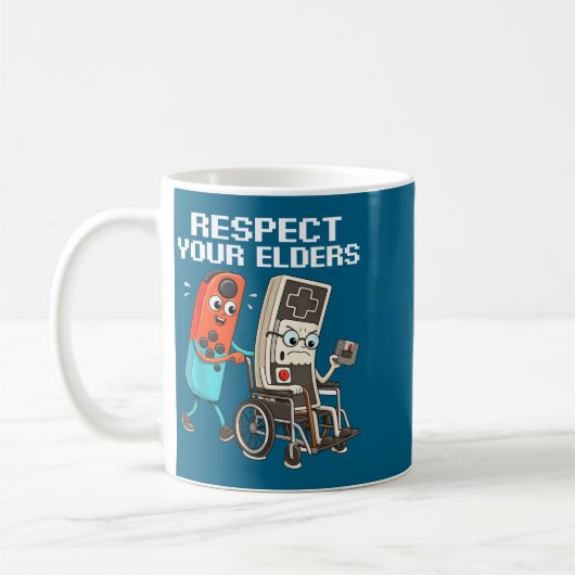 Respect Your Elders Retro Gaming Funny Controller  Koffiemok (Links)