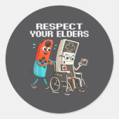 Respect Your Elders Retro Gaming Funny Controller  Ronde Sticker (Voorkant)