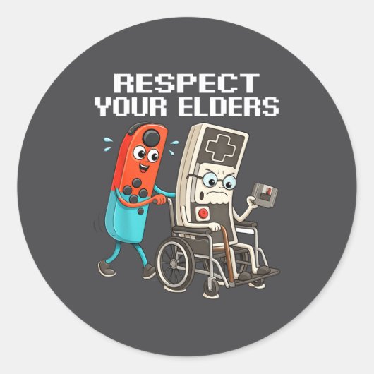 Respect Your Elders Retro Gaming Funny Controller  Ronde Sticker (Voorkant)