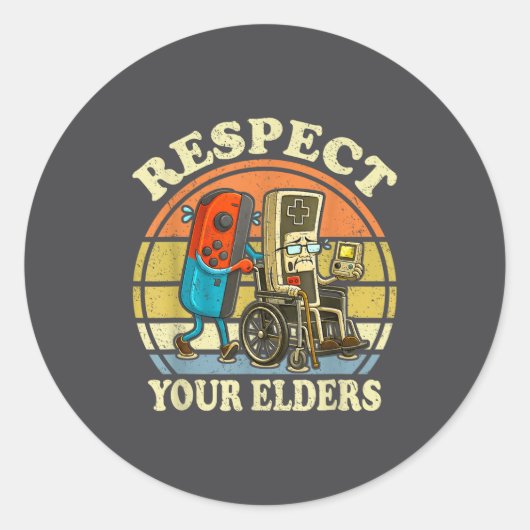 Respect Your Elders Retro Gaming Funny Controller Ronde Sticker (Voorkant)